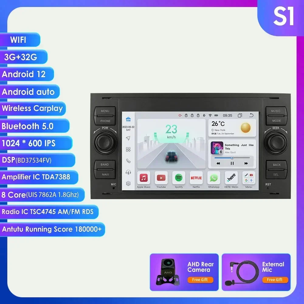 2din Carplay Android Car Radio Multimedia Player for Ford Mondeo Fiesta S-max Focus Galaxy Transit Fusion Connect Kuga GPS NOCAN