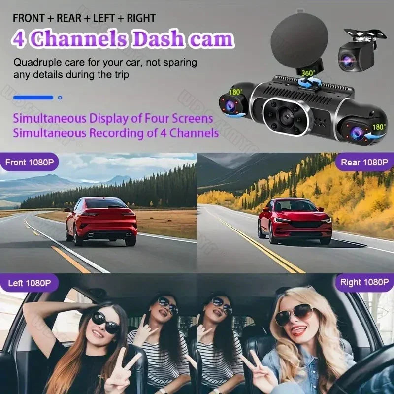 4 Channel 1080P Dash Cam for Cars WIFI GPS 360° Video Recorder Rear View Camera Car DVR 24H Hardware Kit  Assecories