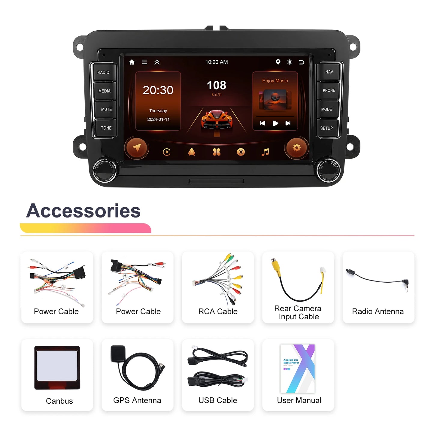 Podofo 4+64G 4Core Car Radio For VW/PASSAT/TOURAN/CADDY/BEETLE 2Din Car Stereo GPS Navigation Carplay Android Auto Car Audio