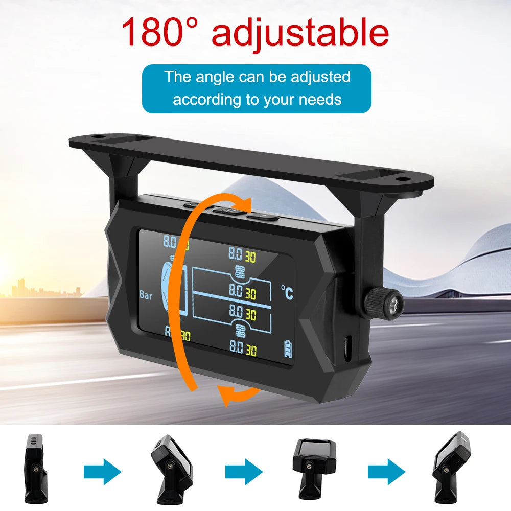 Solar Car RV Truck TPMS Tire Pressure Monitoring System With 4/6 External Sensors Wireless 180° Adjustable Bracket Waterproof