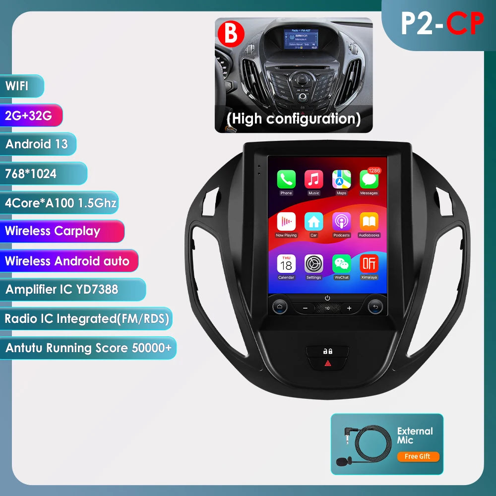 9.7Inch Radio Car Multimedia for Ford B-Max 2012-2018 Transit/ Tourneo Courier 2013-2021 Transit/ Tourneo (High Configuration)