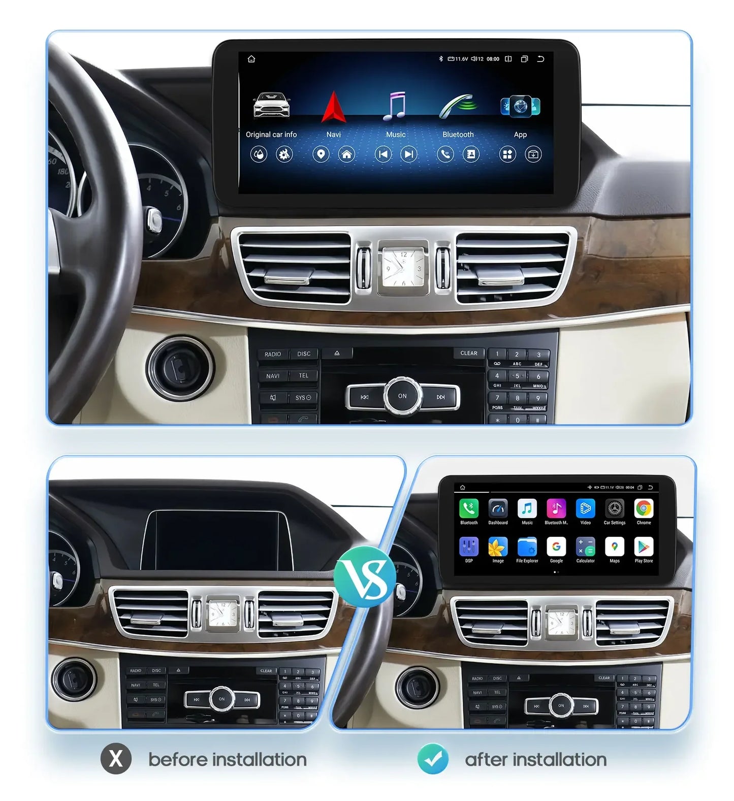 10.25" QLED for Mercedes Benz E-Class W212 E200 E230 E260 E300 S212 2009-2012 NTG 4.0 Carplay Android Car Multimedia Player DSP