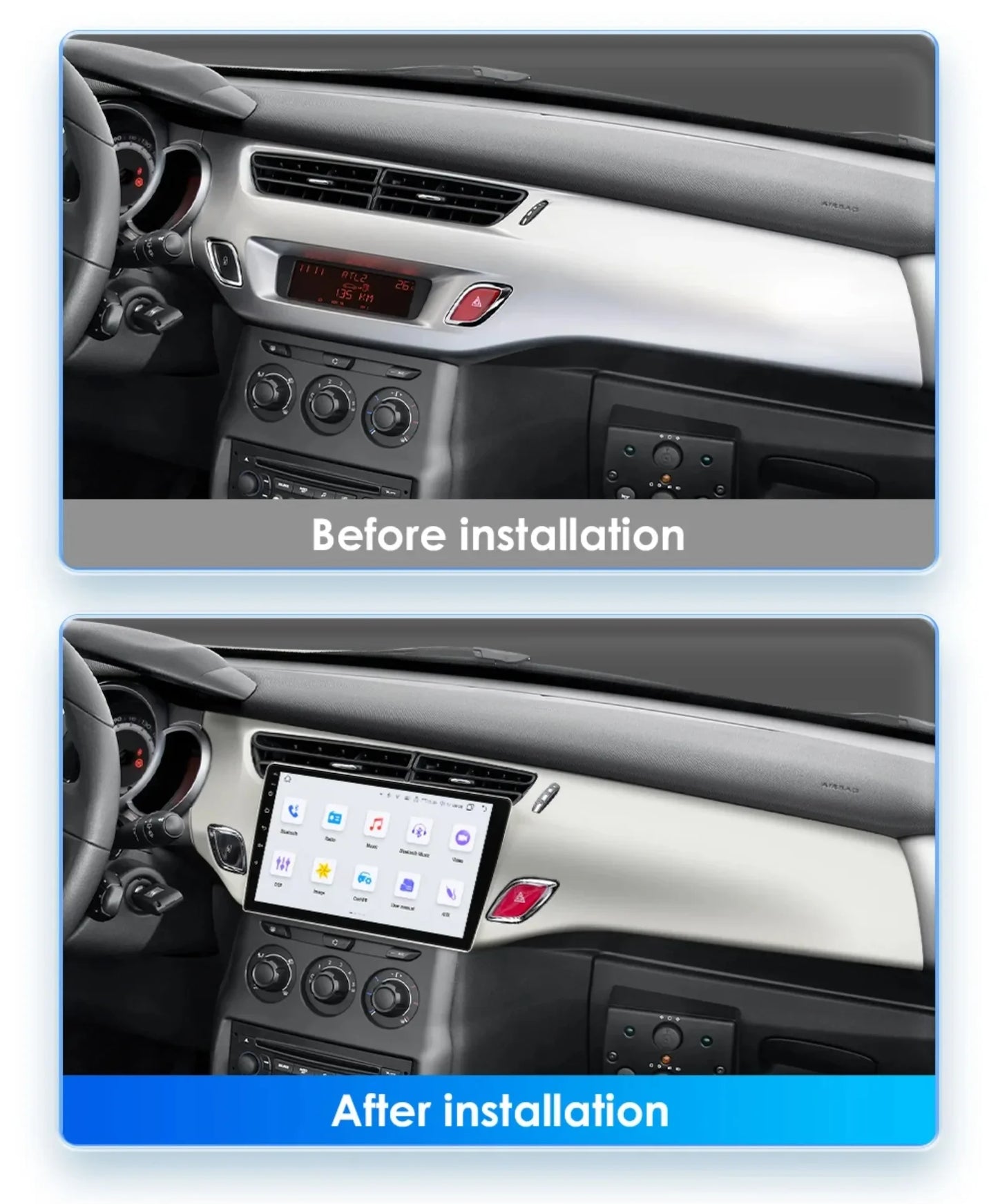 9" 2 Din Carplay Screen Android 13 Auto Radio for Citroen C3 DS3 2010 - 2016 Car Multimedia Player Navigation GPS RDS Stereo DSP
