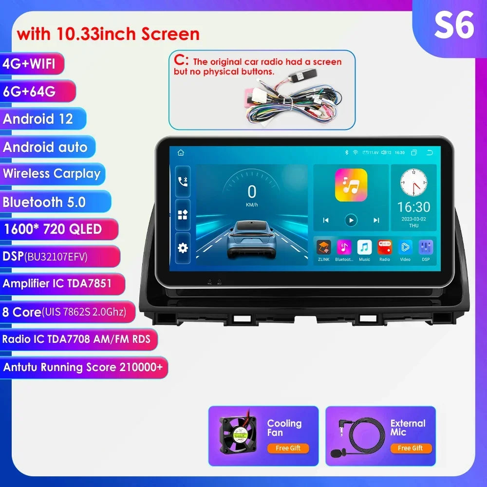 10.33'' Android 13 Car Multimedia Player for Mazda CX5 CX-5 2012-2015 Carplay 2 Din Autoradio GPS Navigation BT RDS 4G Head Unit