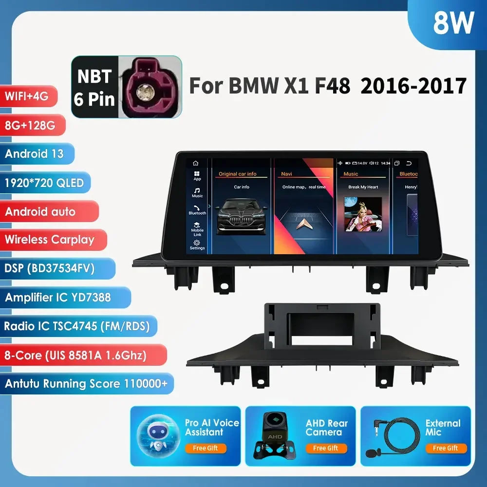 Android 13 Automotive Multimedia 2Din Wireless Carplay Android Auto for BMW X1 F48 (2016-2017)NBT Support AI Pro RDS BT WIFI GPS