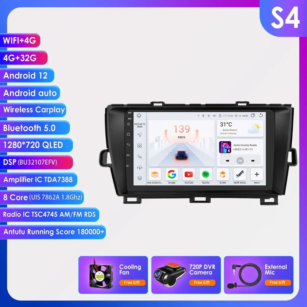 9" 2din Car Stereo Radio Video Multimedia Player for Toyota Prius 3 2009 - 2015 Android 13 Navigation GPS Autoradio 4G Head Unit