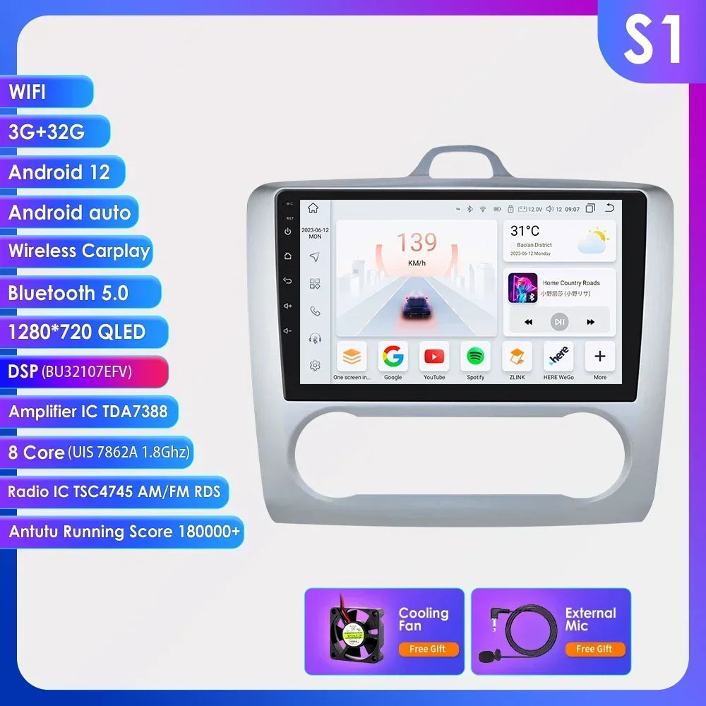 9" Android Wireless Carplay for Ford Focus 2 Mk2 2004 -2011 Exi AT Car Radio Multimedia Video Player Stereo BT GPS 4G RDS NO CAN