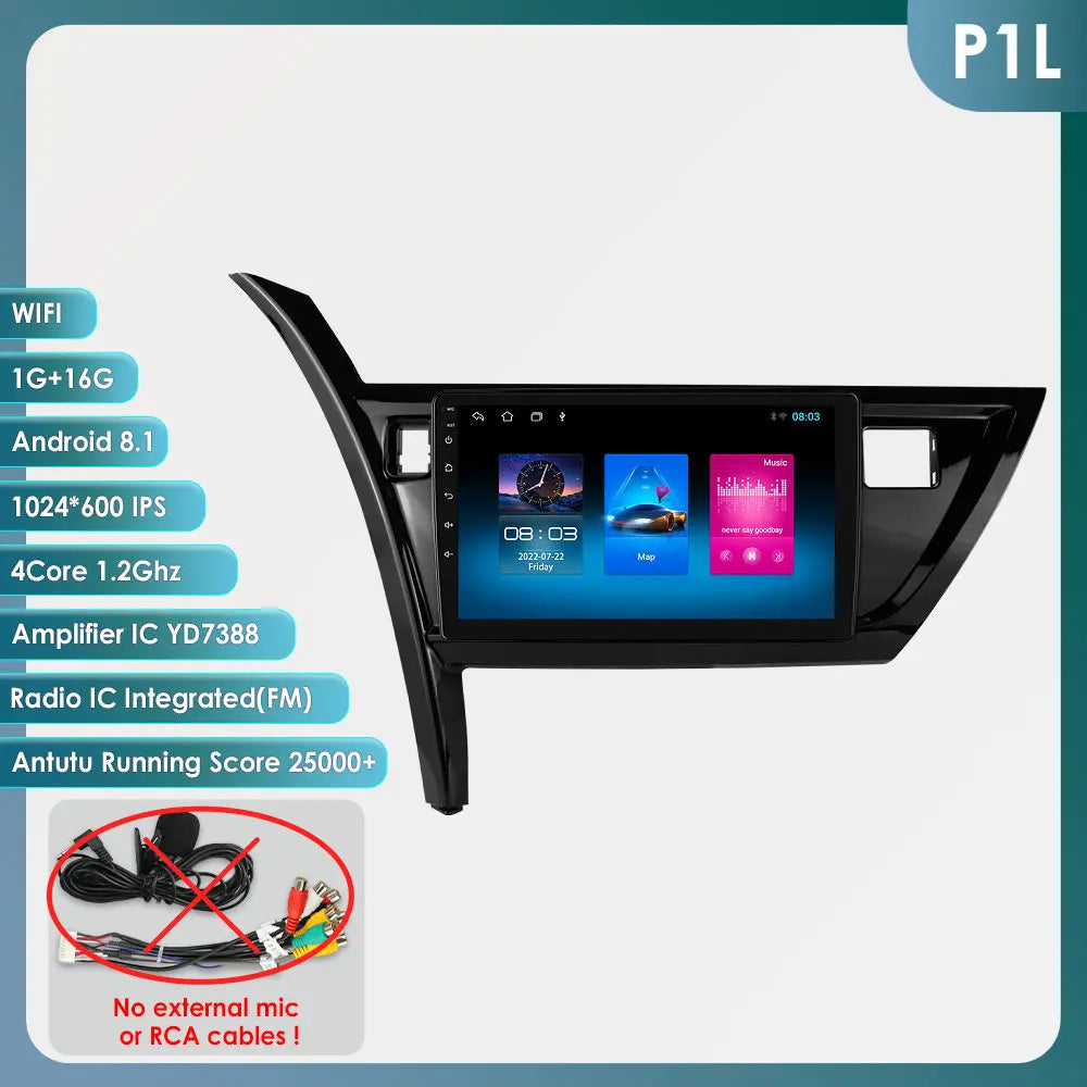 10.1" Android 14 Radio Car Multimedia 2 Din Wireless Carplay Android Auto for Toyota Corolla Auris 2013-2016 (Left Hand Driving)