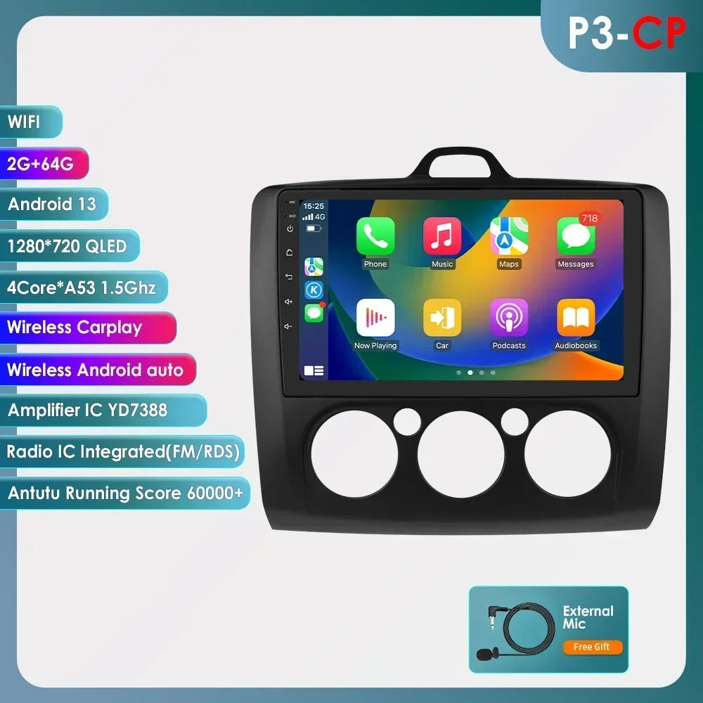 Android 13 Wireless Carplay for Ford Focus Exi MT 2 3 MK2 MK3 2004-2011 9" Car Radio Multimedia Player GPS Navi BT DSP 4G Stereo