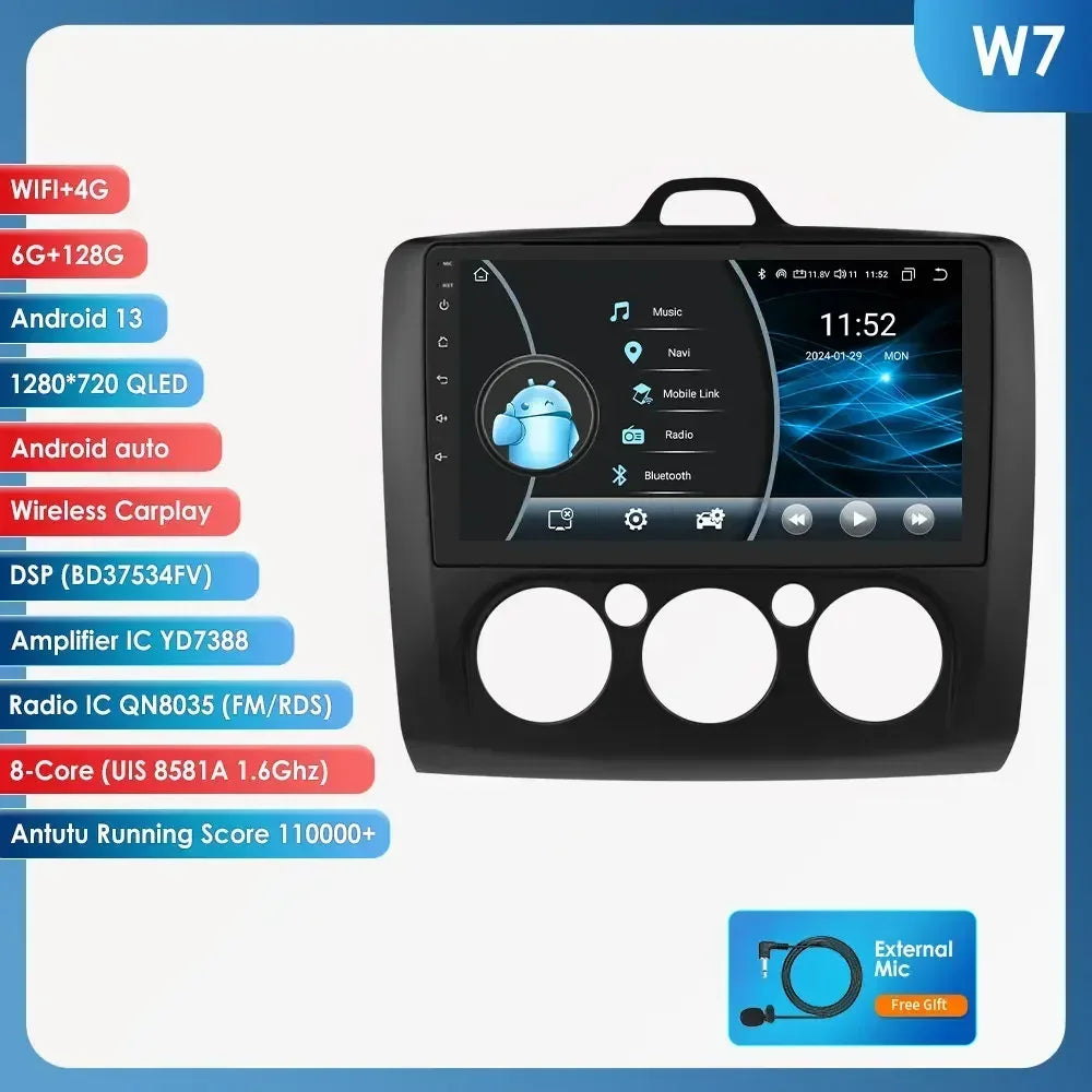 Android 13 Wireless Carplay for Ford Focus Exi MT 2 3 MK2 MK3 2004-2011 9" Car Radio Multimedia Player GPS Navi BT DSP 4G Stereo