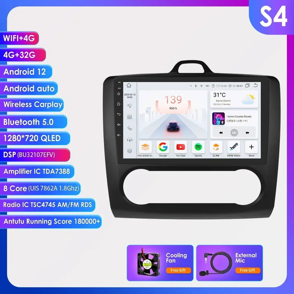 9" Android Wireless Carplay for Ford Focus 2 Mk2 2004 -2011 Exi AT Car Radio Multimedia Video Player Stereo BT GPS 4G RDS NO CAN