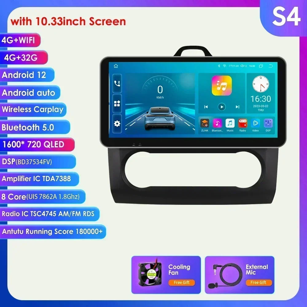 10.33" 2 Din Car Radio for Ford Focus Mk2 Carplay Android 13 Multimedia Video Player GPS Navigation Bluetooth Touch Screen RDS