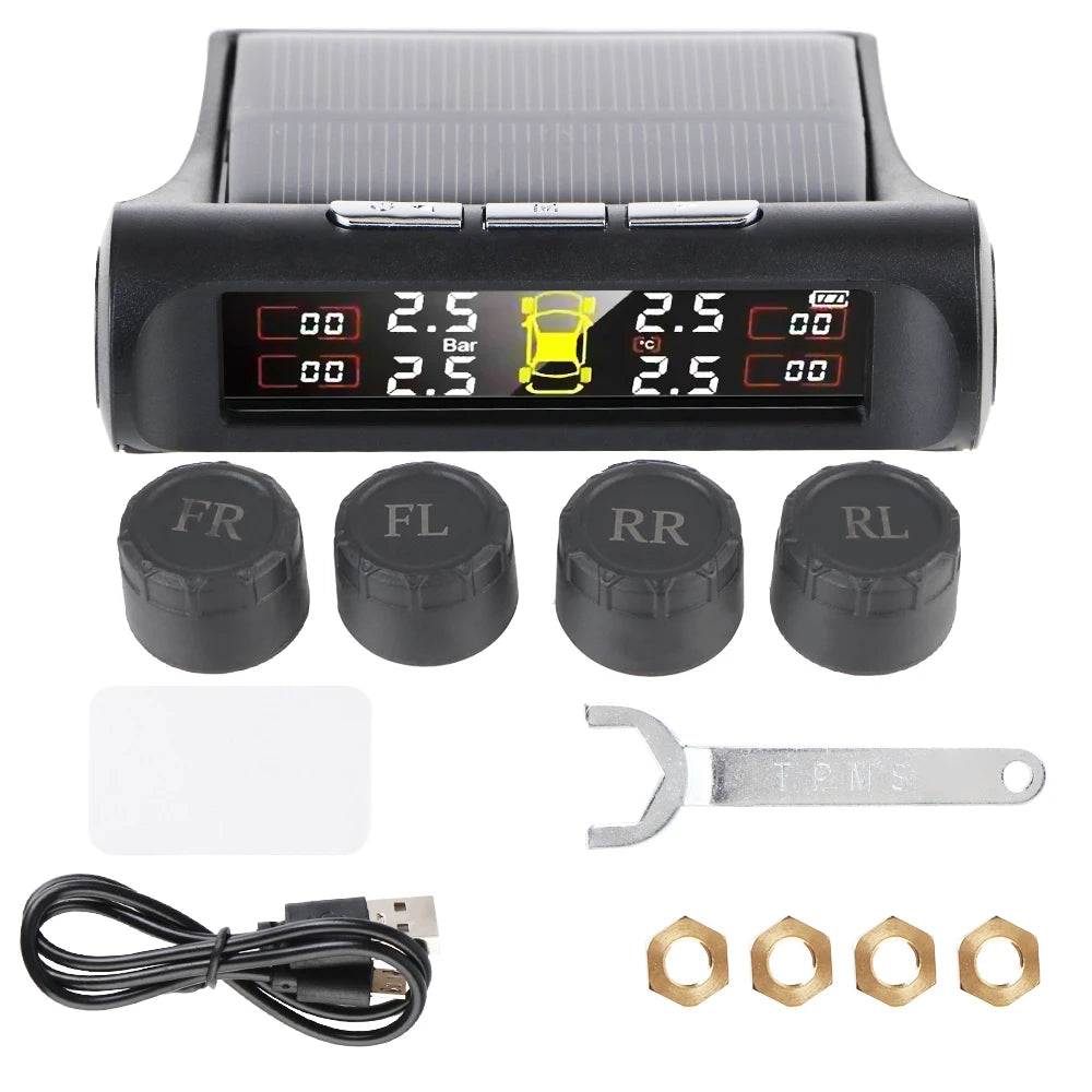 Solar Car RV Truck TPMS Tire Pressure Monitoring System With 4/6 External Sensors Wireless 180° Adjustable Bracket Waterproof