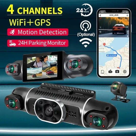4 Channel 1080P Dash Cam for Cars WIFI GPS 360° Video Recorder Rear View Camera Car DVR 24H Hardware Kit  Assecories