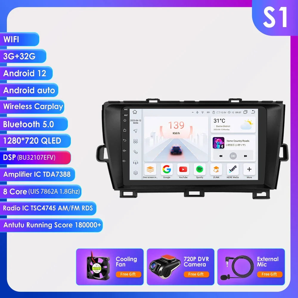9" 2din Car Stereo Radio Video Multimedia Player for Toyota Prius 3 2009 - 2015 Android 13 Navigation GPS Autoradio 4G Head Unit