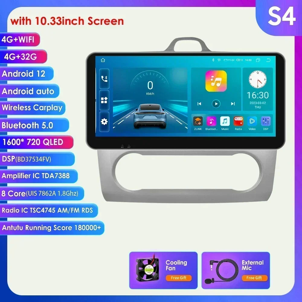 10.33" 2 Din Car Radio for Ford Focus Mk2 Carplay Android 13 Multimedia Video Player GPS Navigation Bluetooth Touch Screen RDS