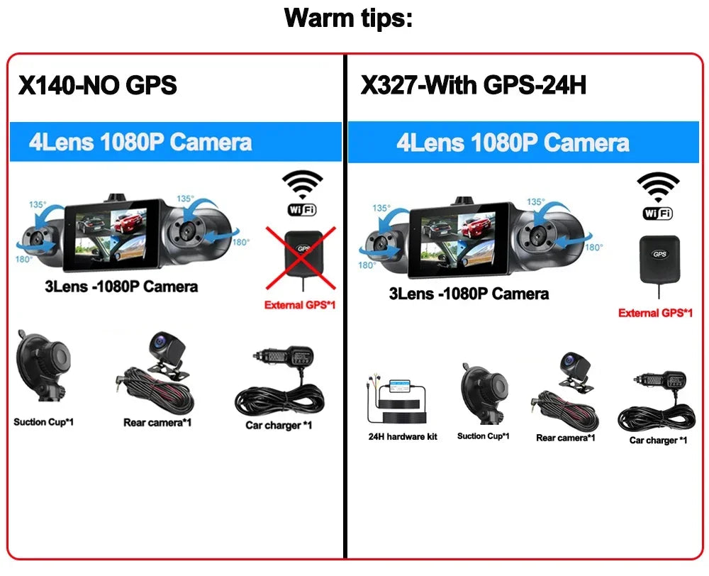 4 Channel 1080P Dash Cam for Cars WIFI GPS 360° Video Recorder Rear View Camera Car DVR 24H Hardware Kit  Assecories