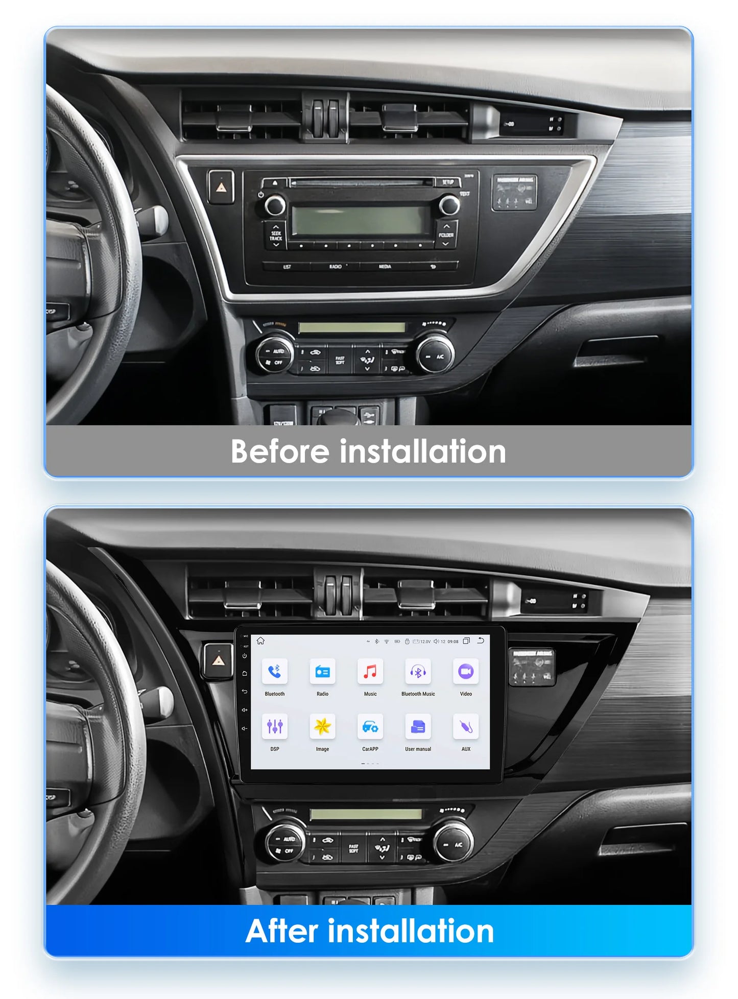 10.1" Android 14 Radio Car Multimedia 2 Din Wireless Carplay Android Auto for Toyota Corolla Auris 2013-2016 (Left Hand Driving)