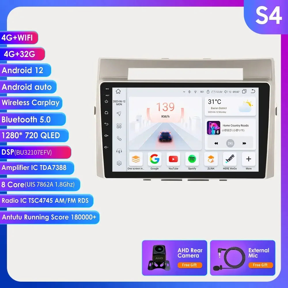 Wireless Carplay Android Auto Car Multimedia Player 9'' Touch Screen for Toyota Corolla Verso AR10 2004 2005 2006 2007 2008 2009