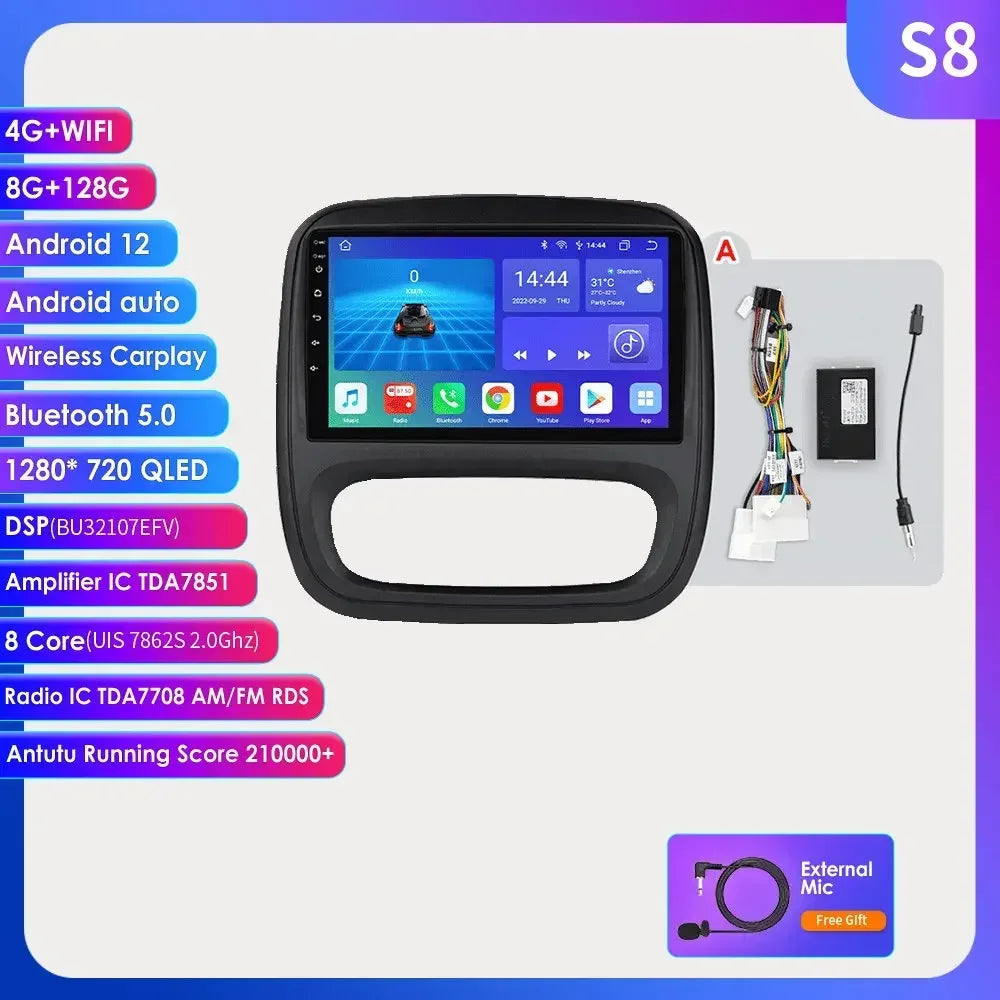 9" Wireless Carplay Android Auto Car Radio for Renault Trafic 3 Opel Vivaro B Multimedia Player GPS Navigation Stereo RDS DSP 4G
