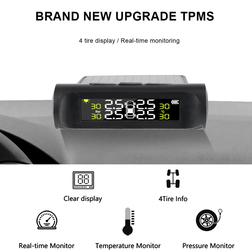 Solar Car RV Truck TPMS Tire Pressure Monitoring System With 4/6 External Sensors Wireless 180° Adjustable Bracket Waterproof