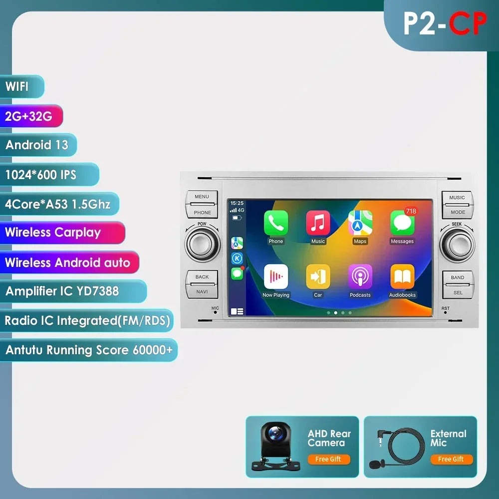 2din Carplay Android Car Radio Multimedia Player for Ford Mondeo Fiesta S-max Focus Galaxy Transit Fusion Connect Kuga GPS NOCAN