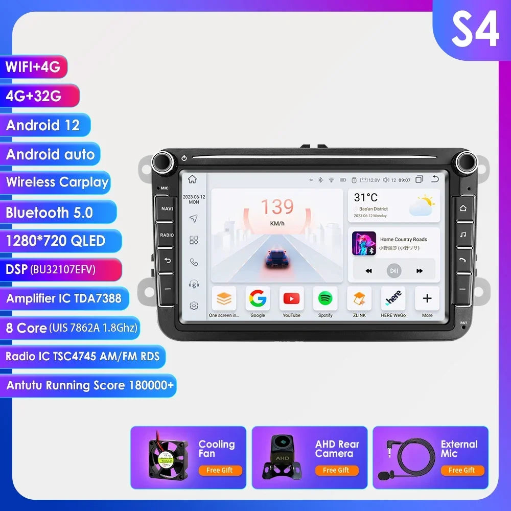 8" 2 Din Multimedia Player for Volkswagen Golf 5 Transporter VW Passat B6 Polo Jetta Skoda Seat Android 13 Carplay Car Radio GPS