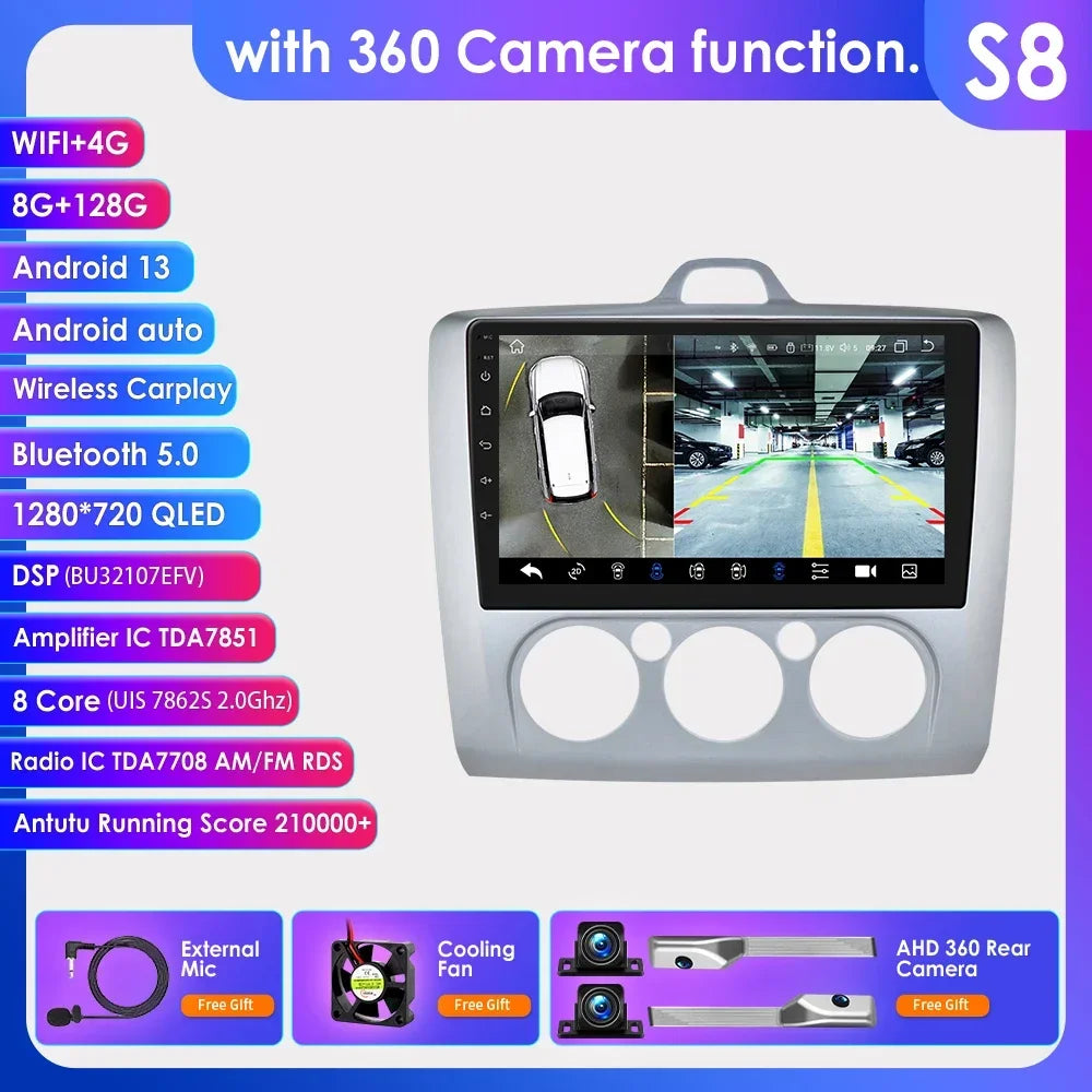 Android 13 Wireless Carplay for Ford Focus Exi MT 2 3 MK2 MK3 2004-2011 9" Car Radio Multimedia Player GPS Navi BT DSP 4G Stereo