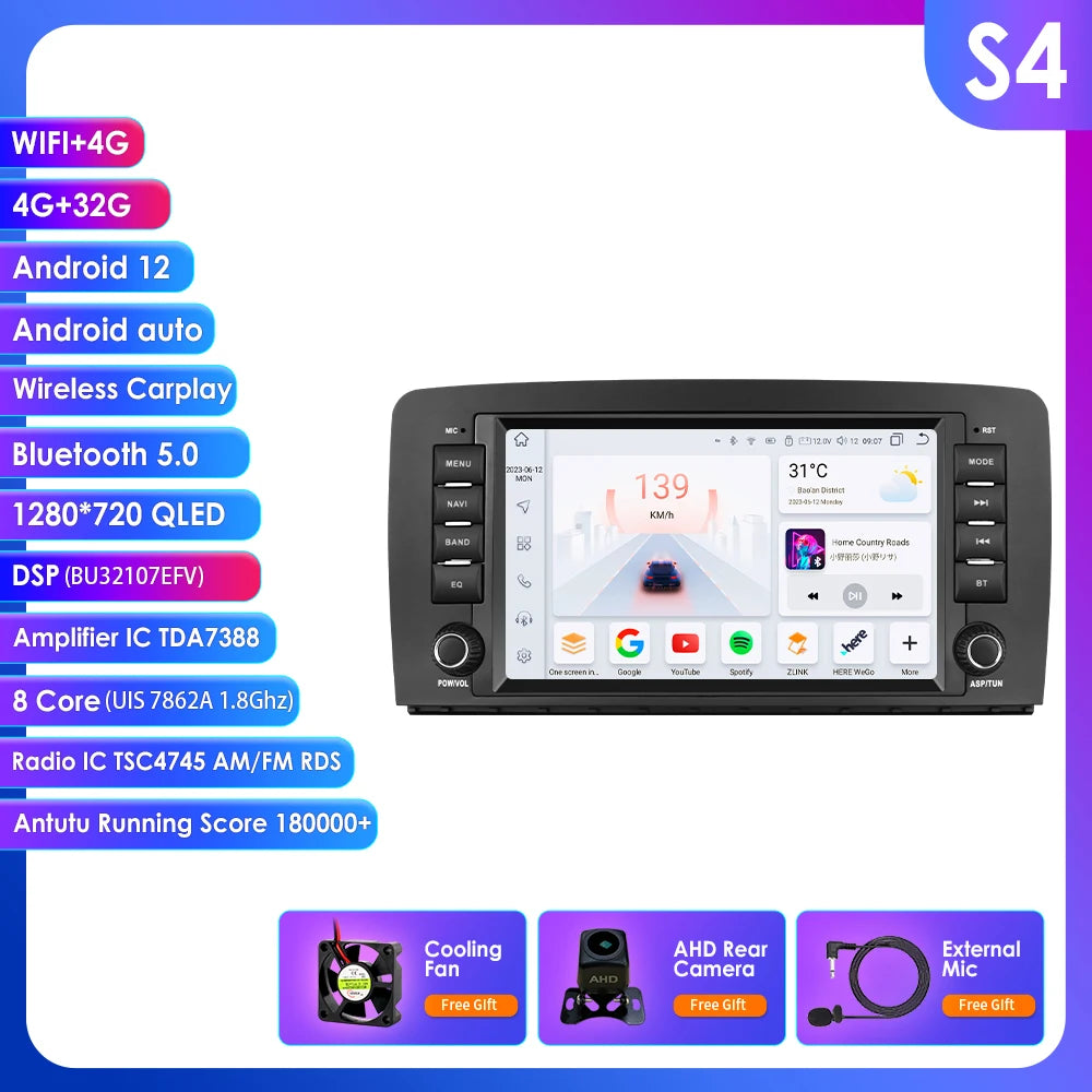 8" Android 14 Car Multimedia Player Wireless Carplay Android Auto for Mercedes Benz R-Class W251 R300 R280 R320 R350 2006-2012