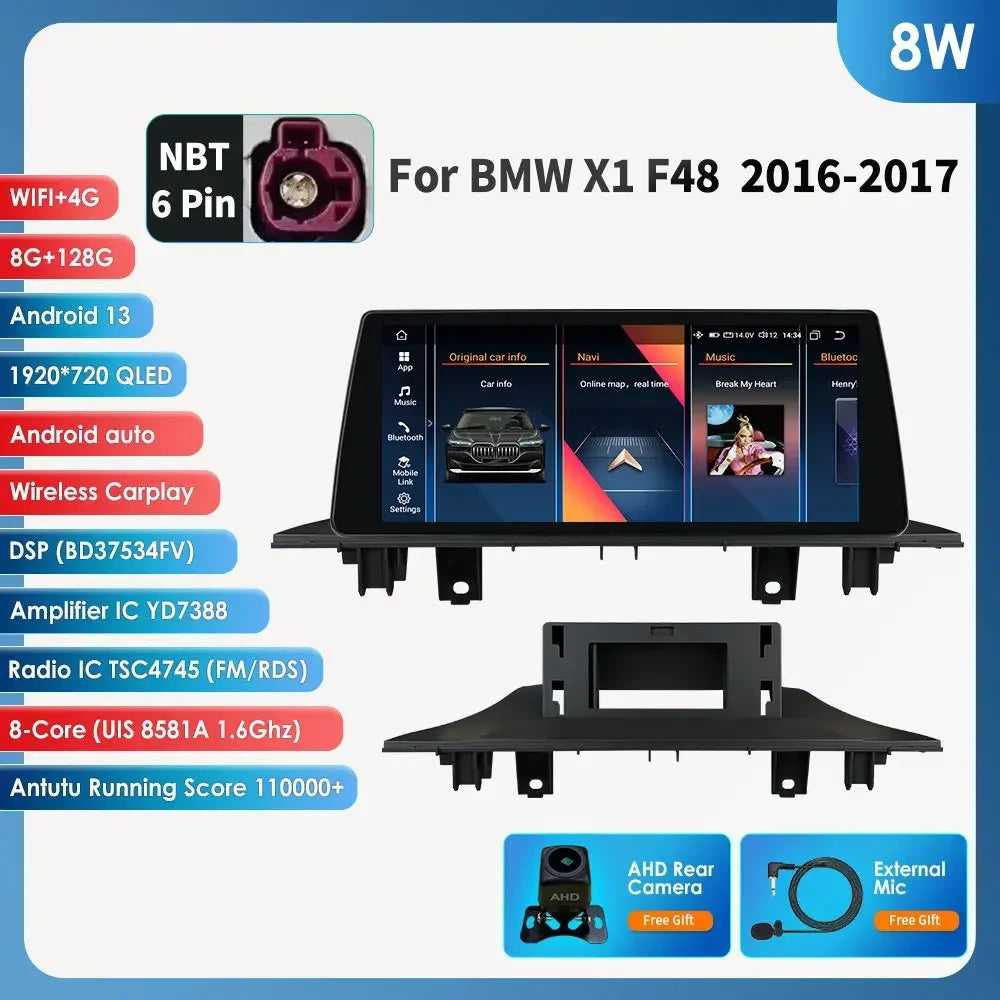 Android 13 Automotive Multimedia 2Din Wireless Carplay Android Auto for BMW X1 F48 (2016-2017)NBT Support AI Pro RDS BT WIFI GPS