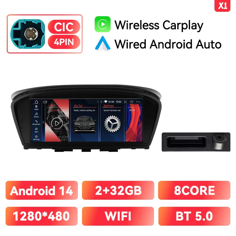 XONRICH 6GB 128GB Android 14 Car Radio For BMW 5Series E60 E61 E63 E64 E90 E91 E92 E93 CCC CIC Multimedia CarPlay GPS Navigation