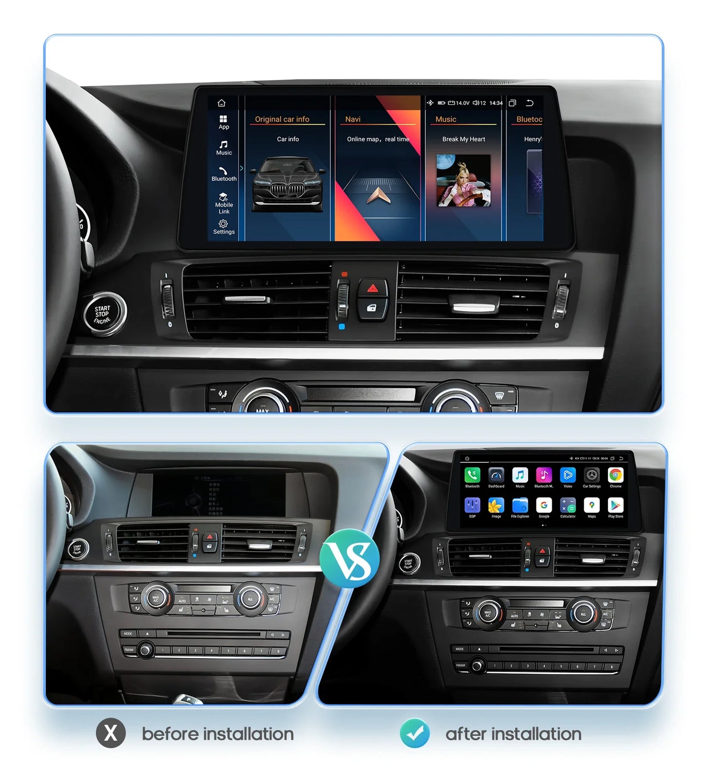 10.25" Wireless Carplay Android Car Radio Multimedia Player for BMW X3 F25 2011-2016 X4 F26 CIC NBT 2din GPS DSP BT Navi 4G QLED