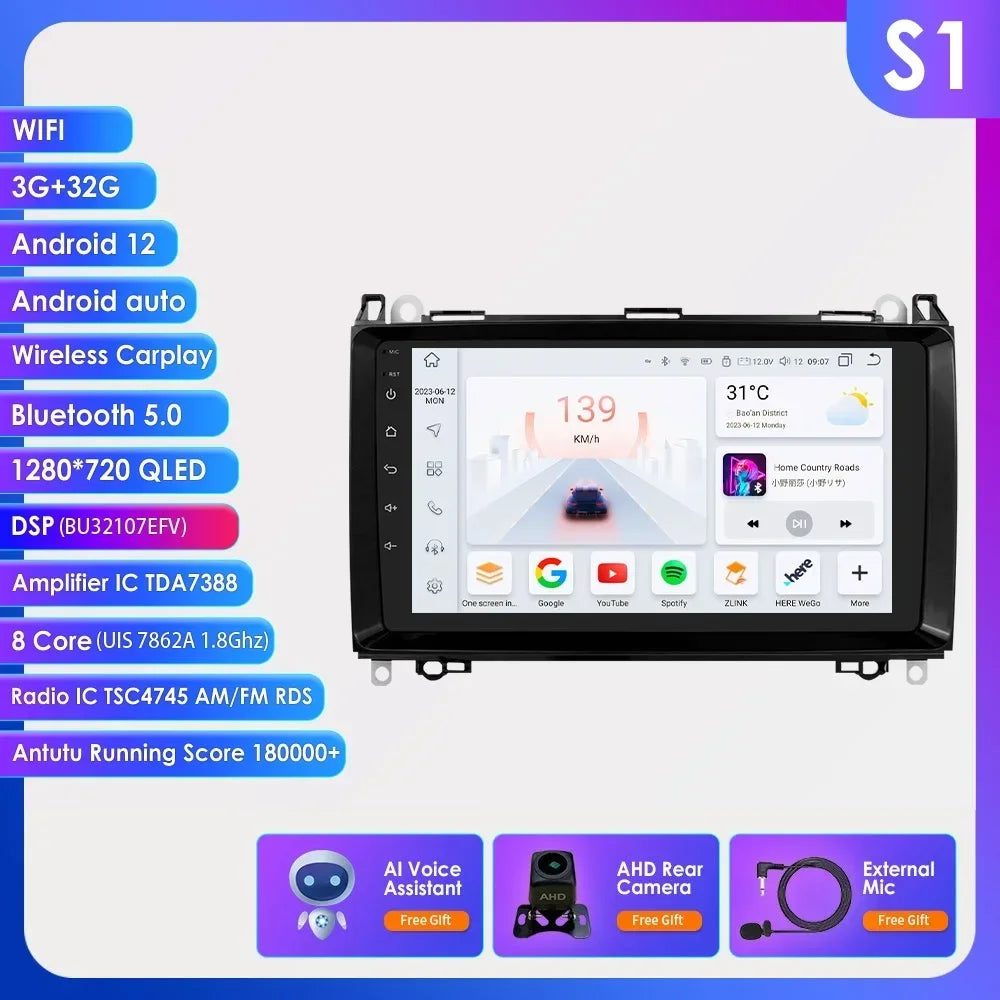 Android 13 Octa Core AI Auto Car Radio Multimedia Player for Mercedes Benz B200 W169 W245 Viano Vito W639 Sprinter W906 CarPlay