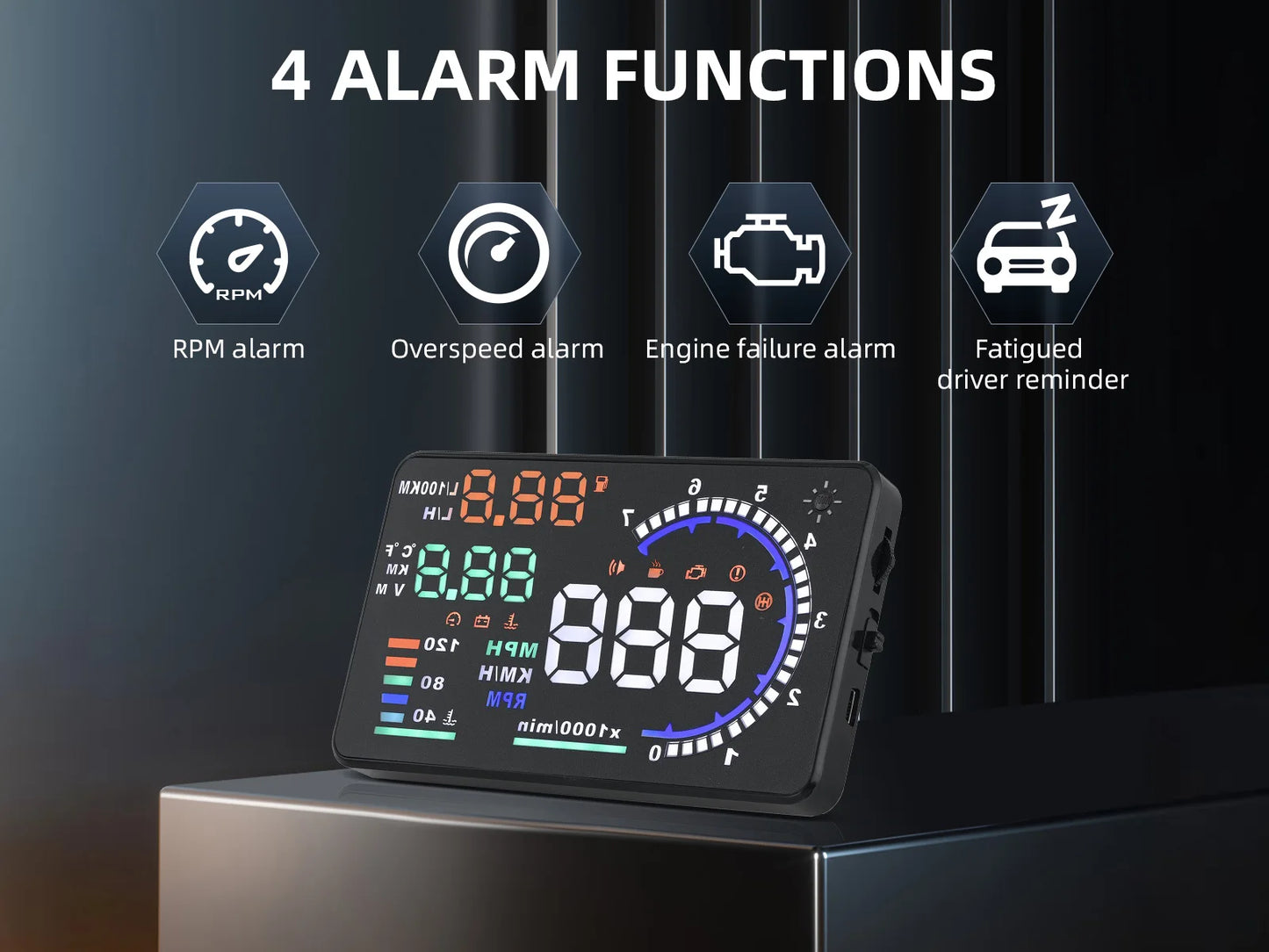 ADQ 5.5'' OBD2 HUD A8 Car Head Up Display Digital Speedometer Tachometer Windshield Speed Projector + Speed Water Temp RPM Alarm