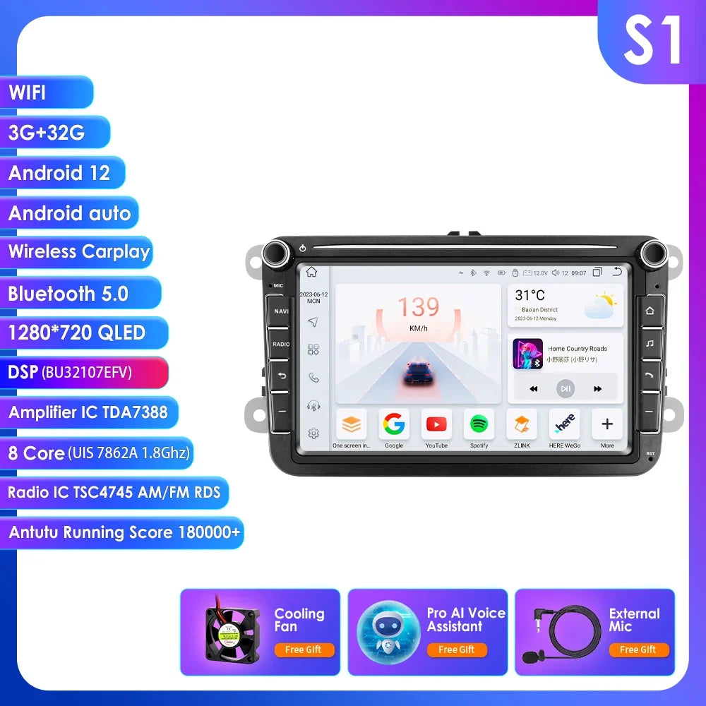 8" 2 Din Multimedia Player for Volkswagen Golf 5 Transporter VW Passat B6 Polo Jetta Skoda Seat Android 13 Carplay Car Radio GPS