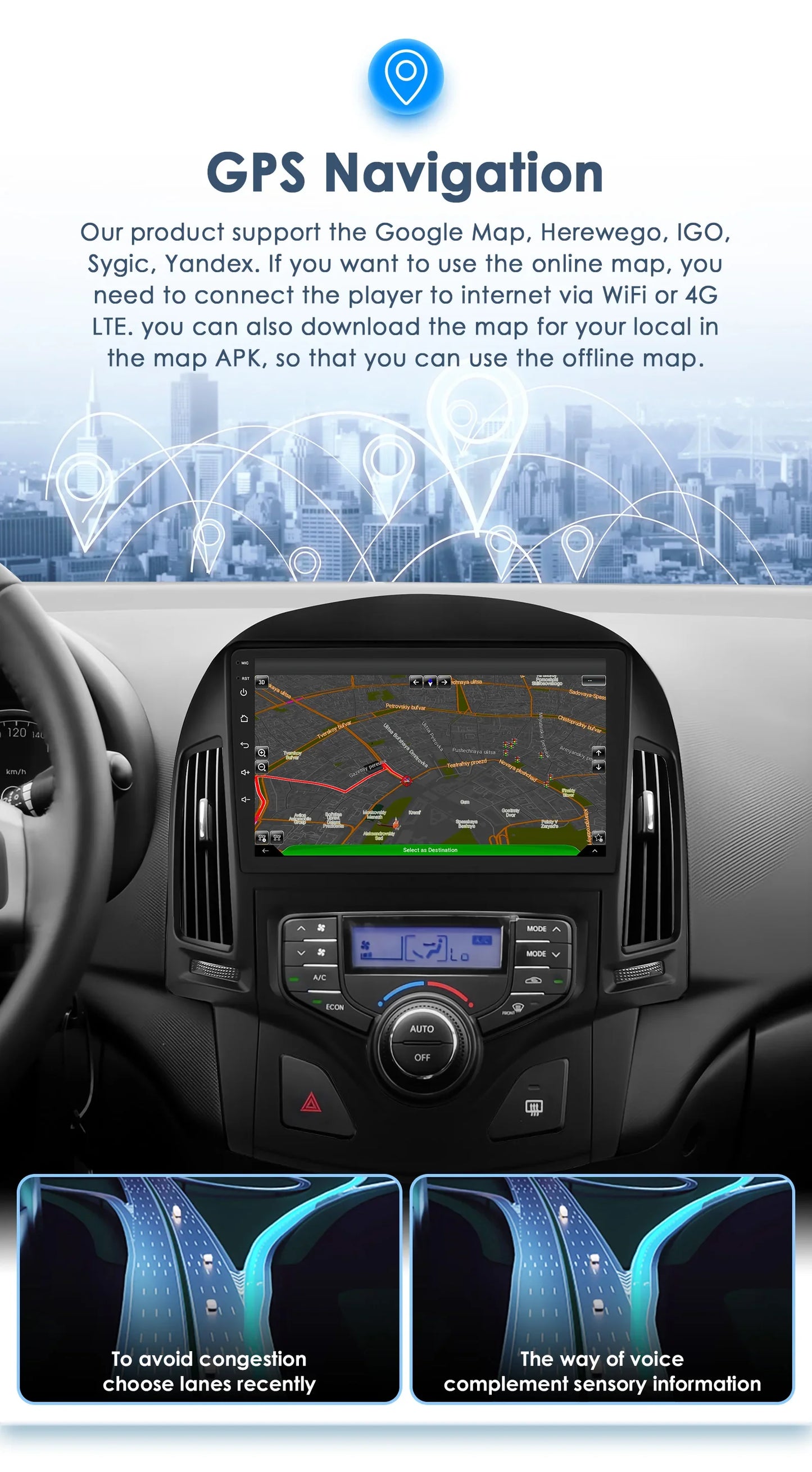 Android 13 Wireless Carplay for Hyundai I30 MT AT 2006 - 2011 9" Car Multimedia Player GPS Navi BT DSP 4G 2 Din Autoradio Stereo