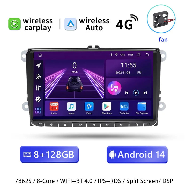 Android 14 For VW Passat B6 B7 CC T5 Amarok Volksagen Skoda Octavia2 Tiguan Seat Leon 2 Golf 56 Radio Multimedia Screen Carplay