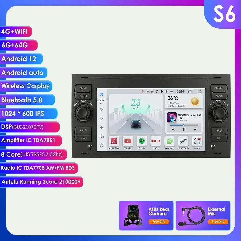 2din Carplay Android Car Radio Multimedia Player for Ford Mondeo Fiesta S-max Focus Galaxy Transit Fusion Connect Kuga GPS NOCAN