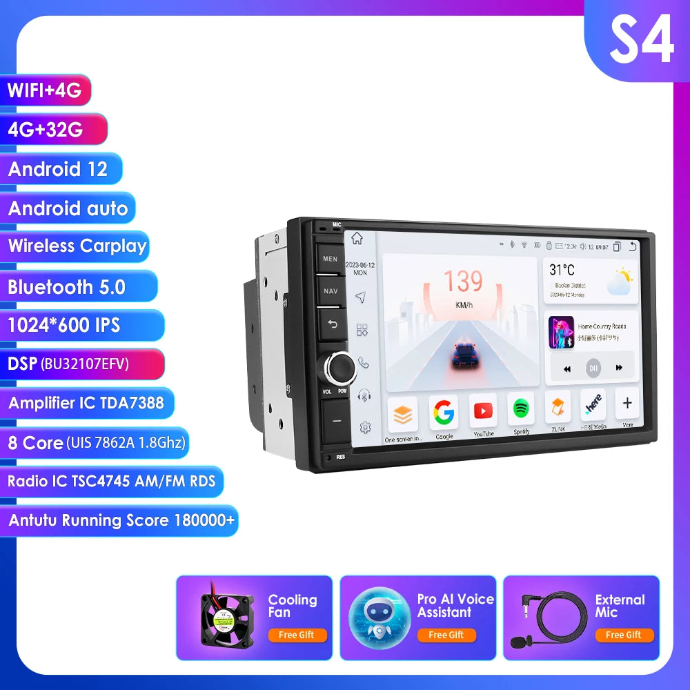 Android 14 7" Smart Car Systems 2 Din Wireless Carplay Android Auto for Universal Stereo Multimedia Player Navigation Head Unit
