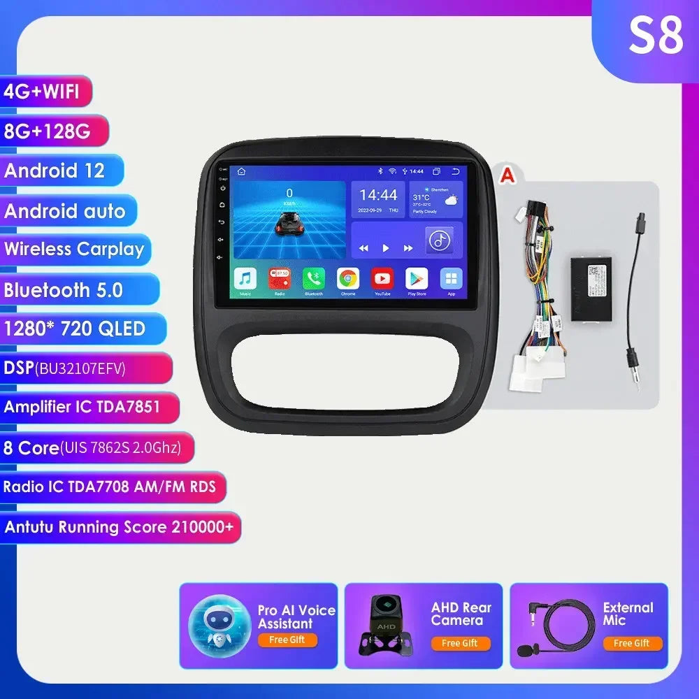 9" Wireless Carplay Android Auto Car Radio for Renault Trafic 3 Opel Vivaro B Multimedia Player GPS Navigation Stereo RDS DSP 4G