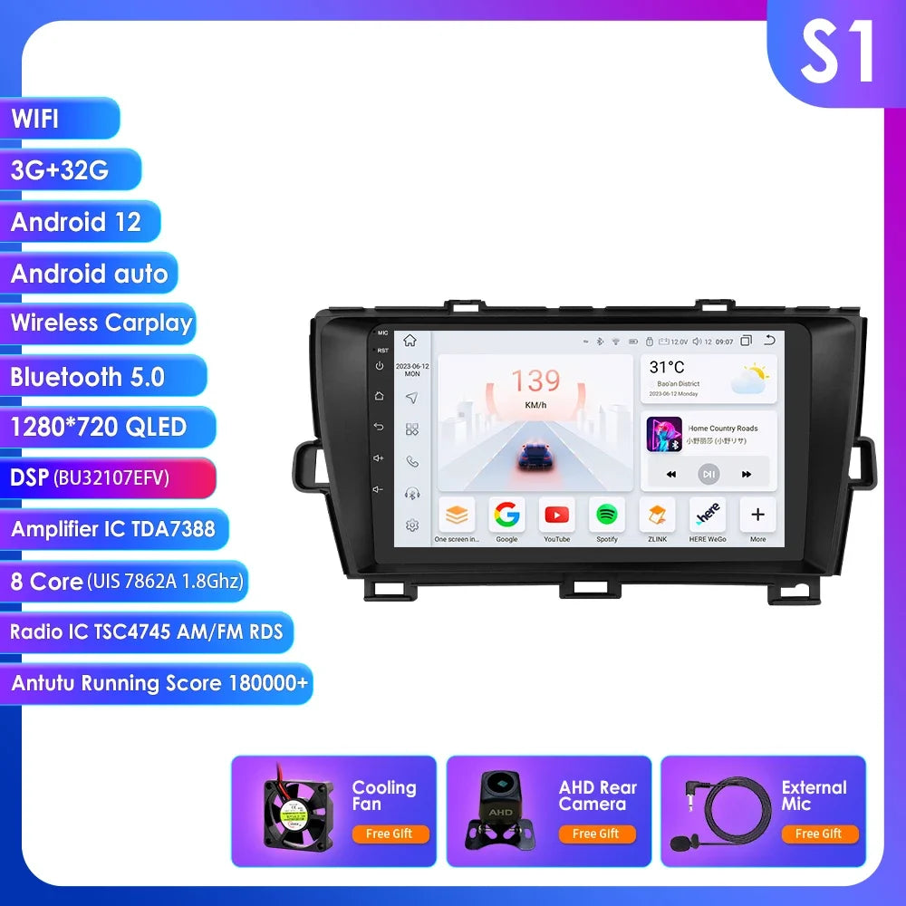 9" 2din Car Stereo Radio Video Multimedia Player for Toyota Prius 3 2009 - 2015 Android 13 Navigation GPS Autoradio 4G Head Unit