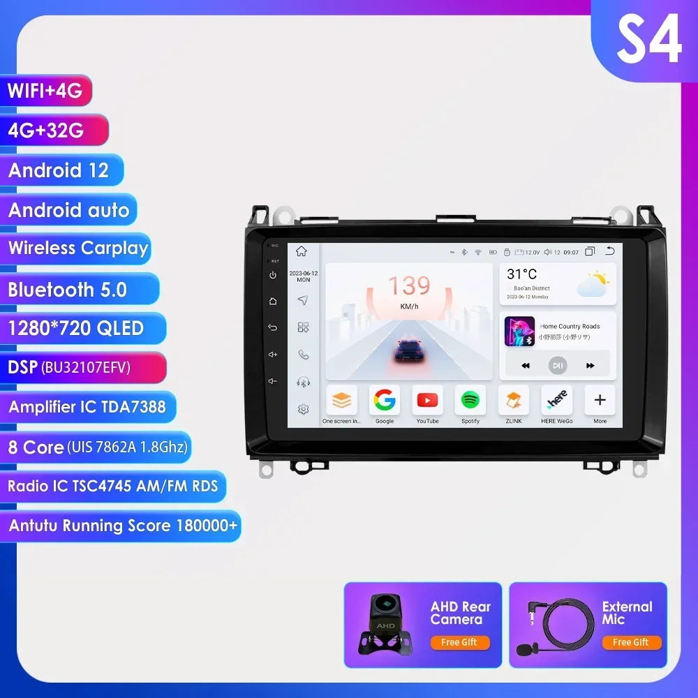 Android 13 Octa Core AI Auto Car Radio Multimedia Player for Mercedes Benz B200 W169 W245 Viano Vito W639 Sprinter W906 CarPlay
