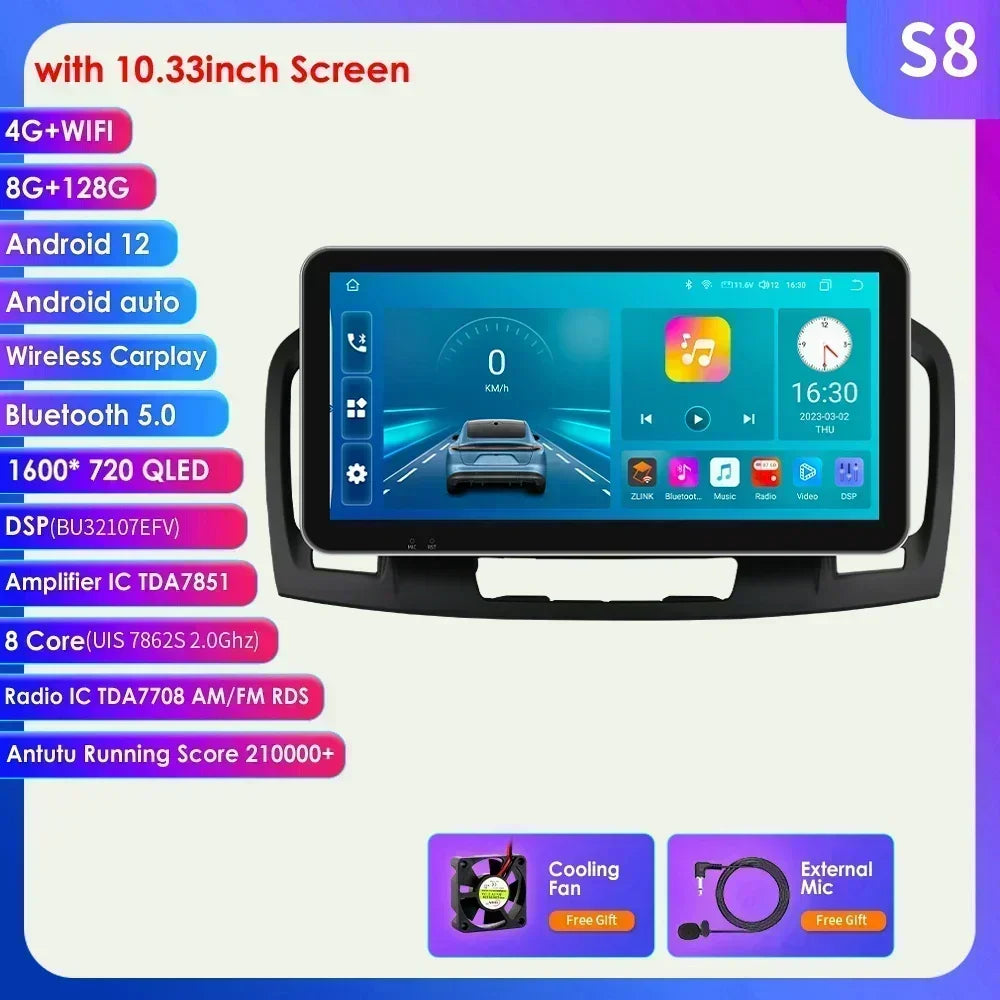 10.33" 2 Din Android 13 Car Radio Multimedia Video Player for Buick Regal Opel Insignia 2009 -2013 Navigation GPS Carplay Screen