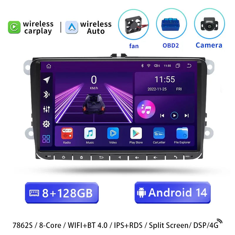 Android 14 For VW Passat B6 B7 CC T5 Amarok Volksagen Skoda Octavia2 Tiguan Seat Leon 2 Golf 56 Radio Multimedia Screen Carplay