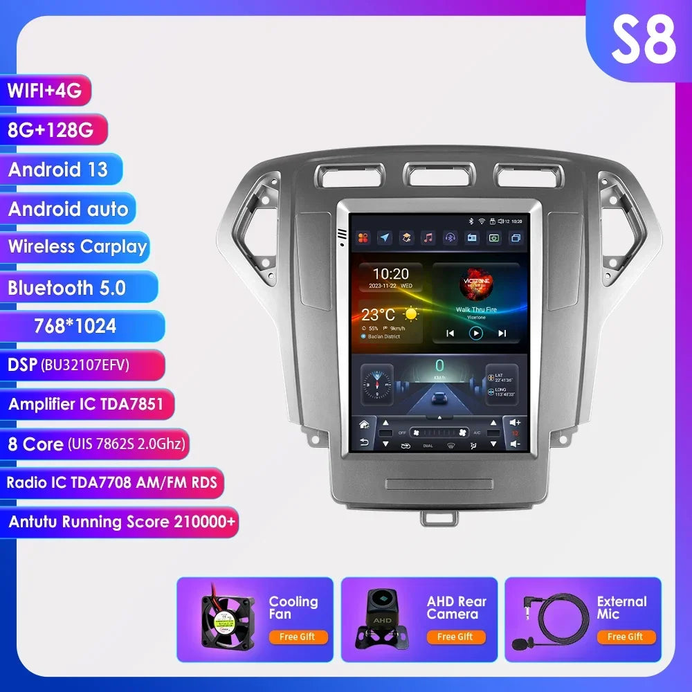 Android 13 Wireless Carplay GPS for Ford Mondeo MK4 Galaxy 2007 - 2010 9.7" Car Multimedia Player 4G DSP BT RDS 2 Din Stereo SWC