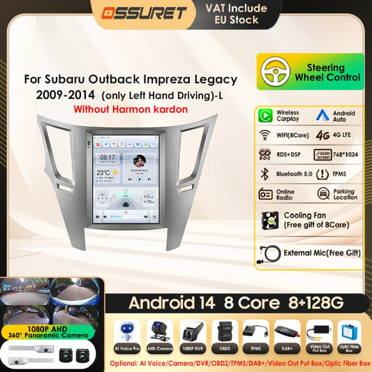 9.7" Android 13 Wireless Carplay  for Subaru Outback Impreza Legacy 2009-2014 GPS Stereo Car Radio Multimedia Player 4G BT 2 Din