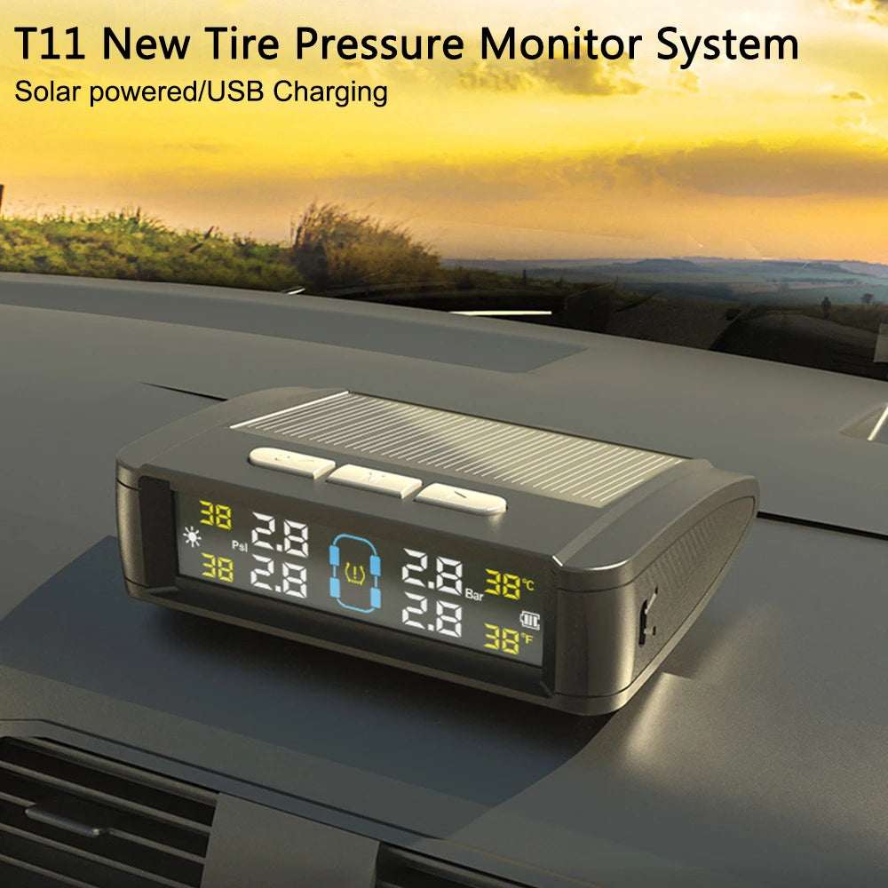 Solar Car RV Truck TPMS Tire Pressure Monitoring System With 4/6 External Sensors Wireless 180° Adjustable Bracket Waterproof