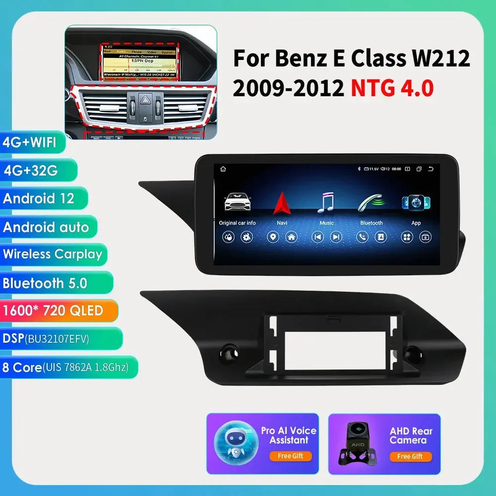 10.25" QLED for Mercedes Benz E-Class W212 E200 E230 E260 E300 S212 2009-2012 NTG 4.0 Carplay Android Car Multimedia Player DSP