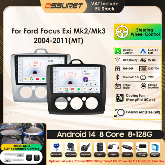 Android 13 Wireless Carplay for Ford Focus Exi MT 2 3 MK2 MK3 2004-2011 9" Car Radio Multimedia Player GPS Navi BT DSP 4G Stereo