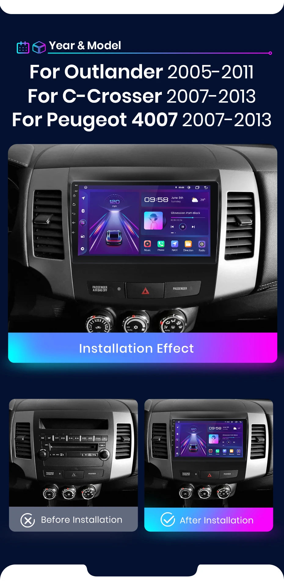 Junsun AI Wireless CarPlay Android Auto Car Radio For Mitsubishi Outlander xl 2 2005 2006-2011 4G GPS Smart Intelligent Systems